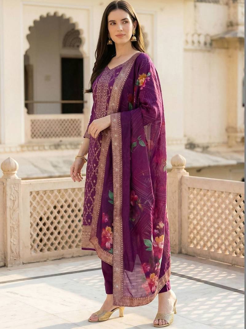 Women Regular Kurta with Trousers & With Dupatta
