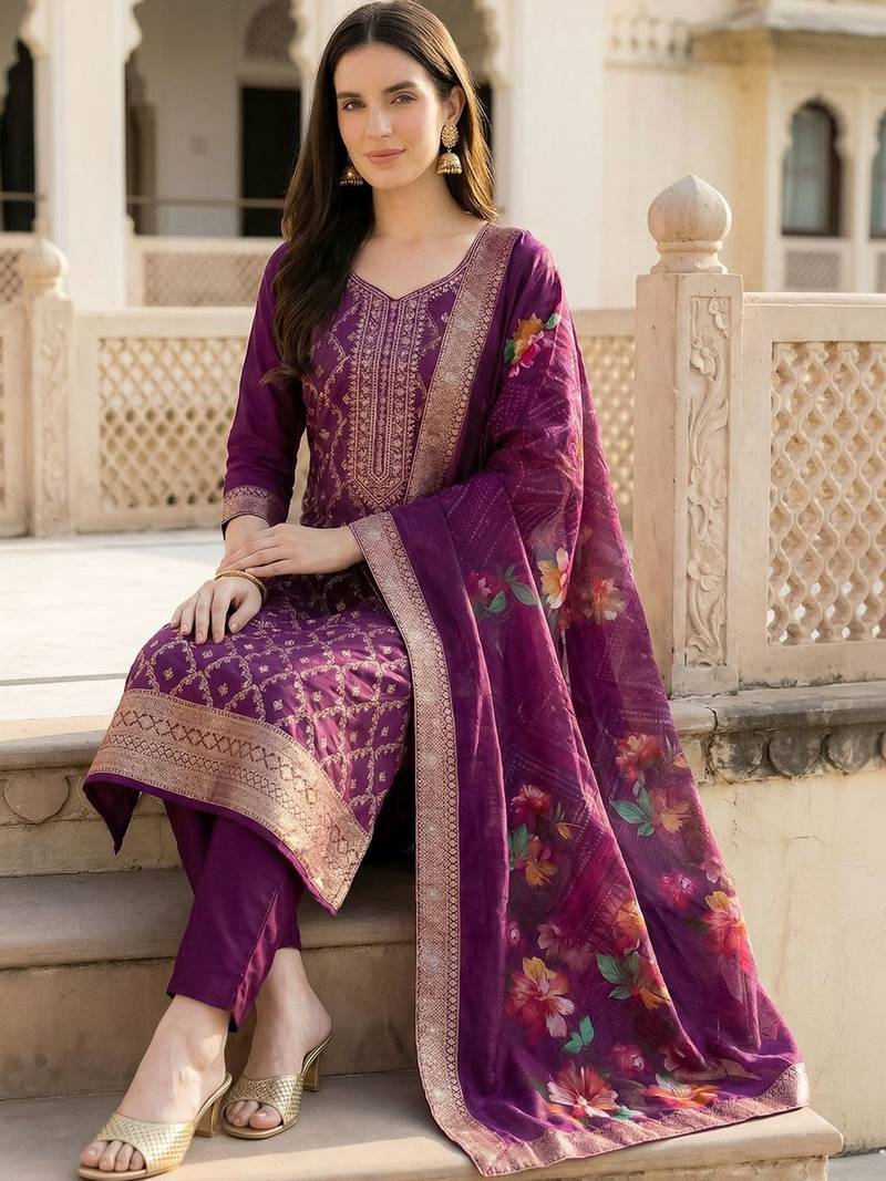Women Regular Kurta with Trousers & With Dupatta
