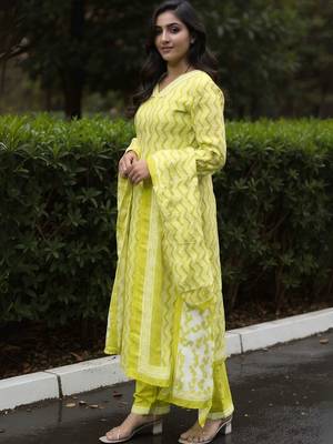 Women Printed Regular Pure Cotton Kurta with Trousers & With Dupatta 1
