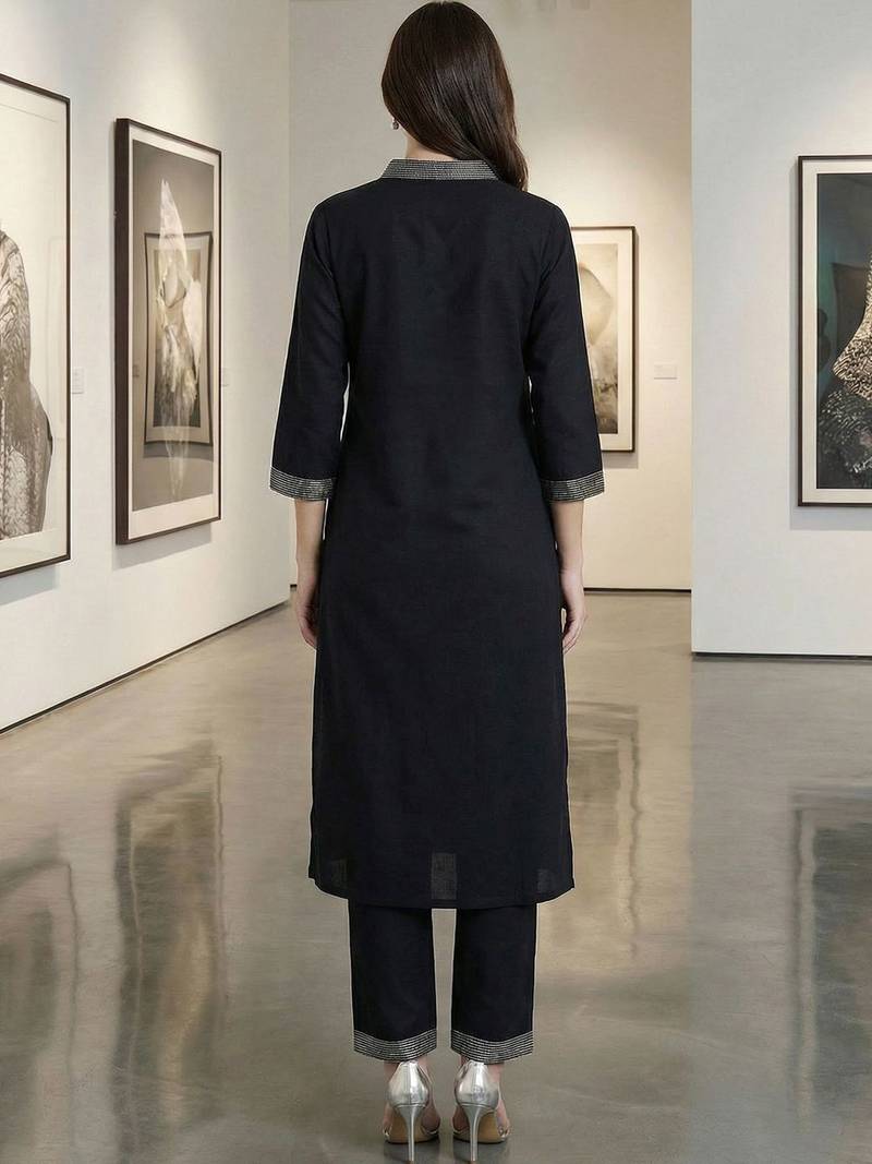 Women Striped Regular Thread Work Kurta with Trousers