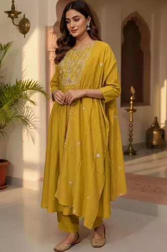 Women Ethnic Motifs Embroidered Regular Thread Work Kurta with Trousers & With Dupatta
