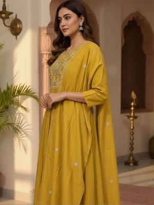 Women Ethnic Motifs Embroidered Regular Thread Work Kurta with Trousers & With Dupatta 2