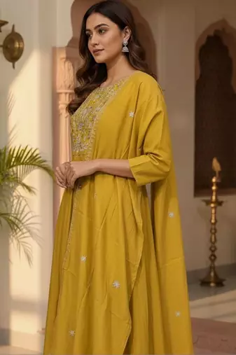 Women Ethnic Motifs Embroidered Regular Thread Work Kurta with Trousers & With Dupatta
