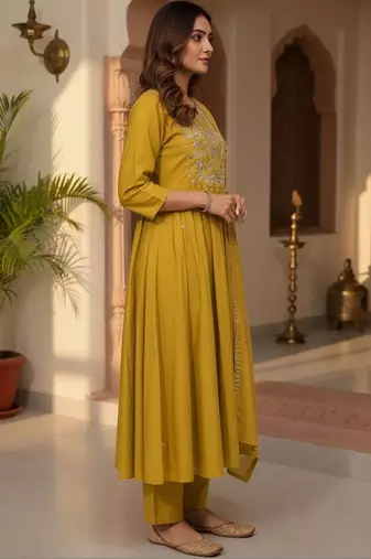 Women Ethnic Motifs Embroidered Regular Thread Work Kurta with Trousers & With Dupatta