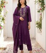 Women Ethnic Motifs Embroidered Regular Thread Work Kurta with Trousers & With Dupatta