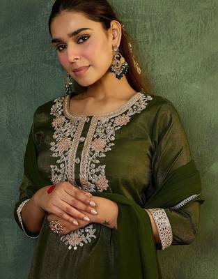 Women Ethnic Motifs Embroidered Regular Thread Work Kurta with Trousers & With Dupatta 1