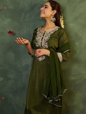 Women Ethnic Motifs Embroidered Regular Thread Work Kurta with Trousers & With Dupatta 4