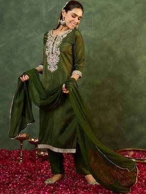 Women Ethnic Motifs Embroidered Regular Thread Work Kurta with Trousers & With Dupatta 6