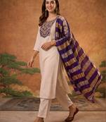 Women's Beautiful Embroidery Work Simar Fabric Straight Kurta Pant and Dupatta Set