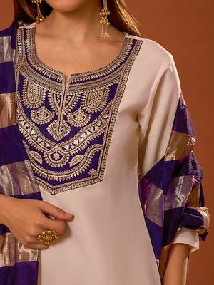 Women's Beautiful Embroidery Work Simar Fabric Straight Kurta Pant and Dupatta Set 2