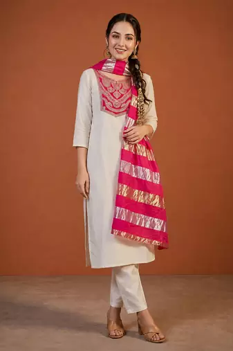 Embroidered Simar Straight Kurta Pant and Dupatta Set