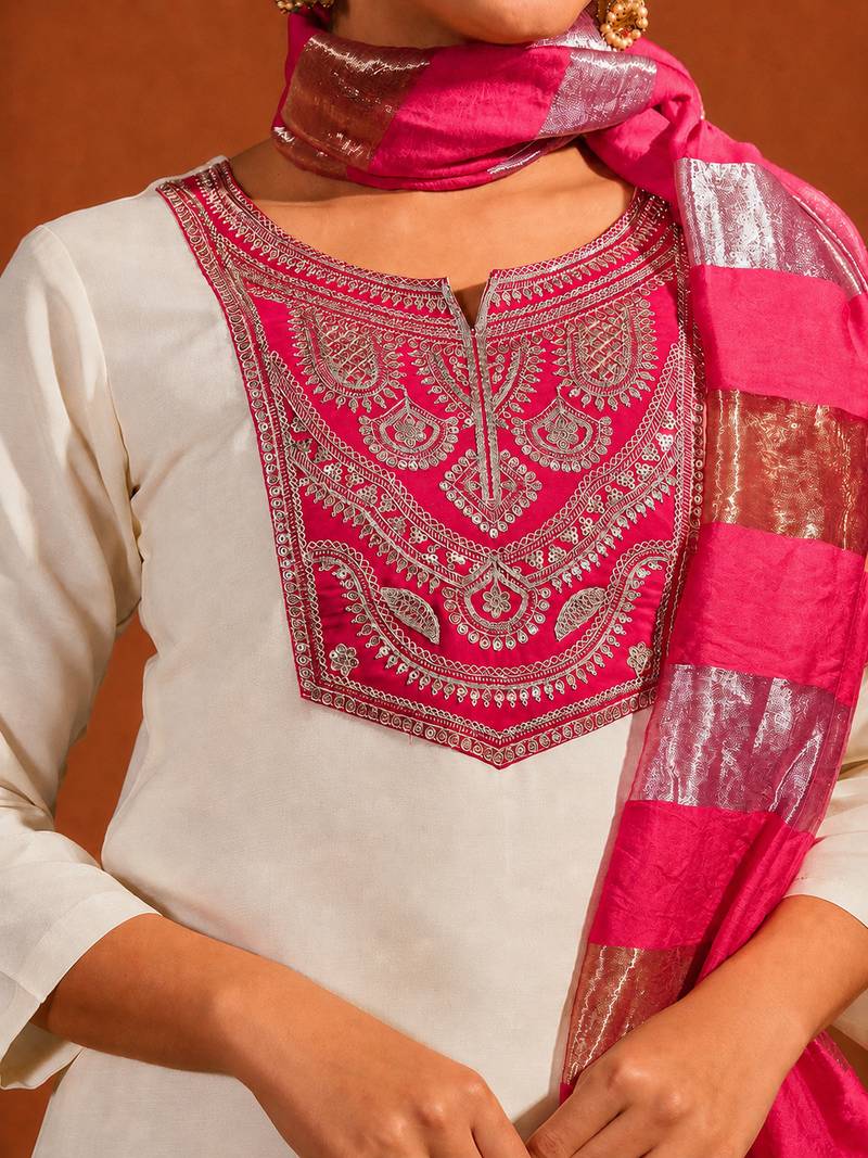 Embroidered Simar Straight Kurta Pant and Dupatta Set