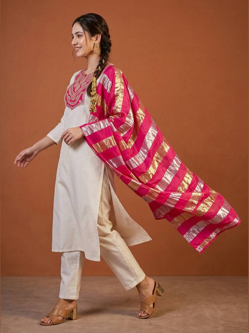 Embroidered Simar Straight Kurta Pant and Dupatta Set