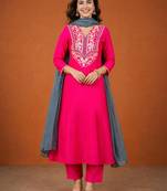 Embroidered Gold Silk Flared Anarkali Pant and Dupatta Set