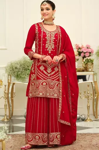 Women Ethnic Motifs Embroidered Regular Kurta with Palazzos & With Dupatta
