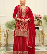 Women Ethnic Motifs Embroidered Regular Kurta with Palazzos & With Dupatta