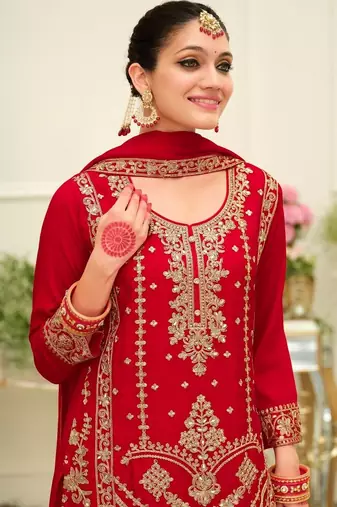 Women Ethnic Motifs Embroidered Regular Kurta with Palazzos & With Dupatta