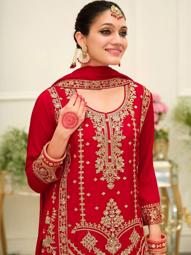 Women Ethnic Motifs Embroidered Regular Kurta with Palazzos & With Dupatta