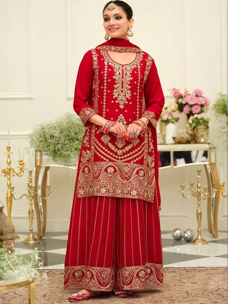 Women Ethnic Motifs Embroidered Regular Kurta with Palazzos & With Dupatta
