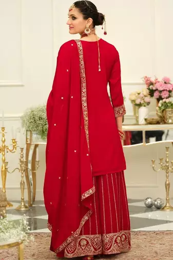 Women Ethnic Motifs Embroidered Regular Kurta with Palazzos & With Dupatta