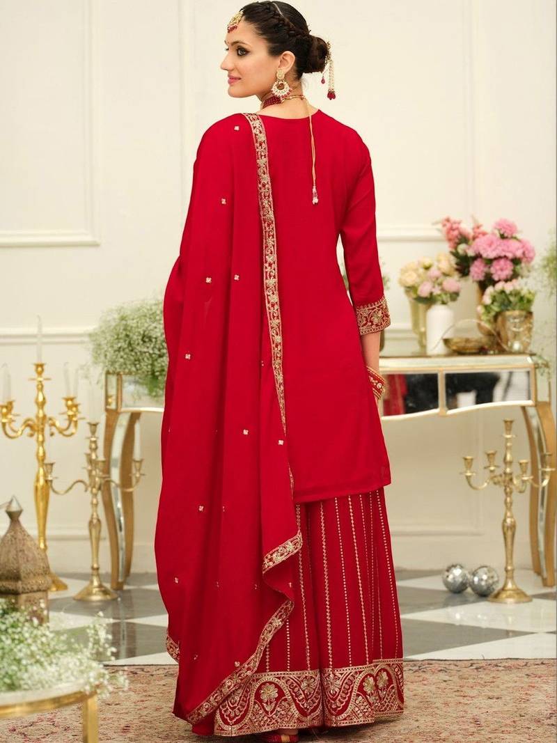 Women Ethnic Motifs Embroidered Regular Kurta with Palazzos & With Dupatta