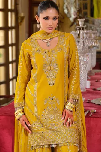 Women Ethnic Motifs Embroidered Regular Kurta with Sharara & With Dupatta