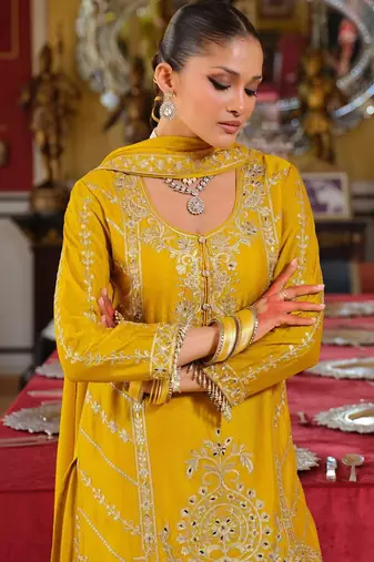 Women Ethnic Motifs Embroidered Regular Kurta with Sharara & With Dupatta