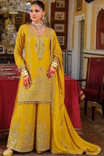 Women Ethnic Motifs Embroidered Regular Kurta with Sharara & With Dupatta