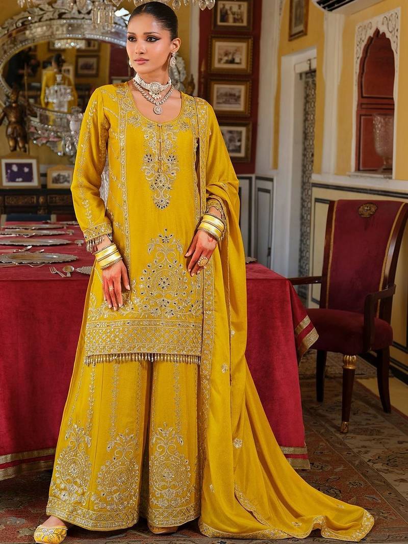 Women Ethnic Motifs Embroidered Regular Kurta with Sharara & With Dupatta