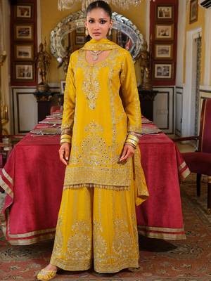 Women Ethnic Motifs Embroidered Regular Kurta with Sharara & With Dupatta 6