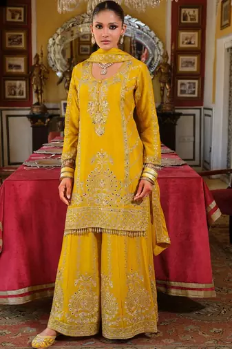 Women Ethnic Motifs Embroidered Regular Kurta with Sharara & With Dupatta