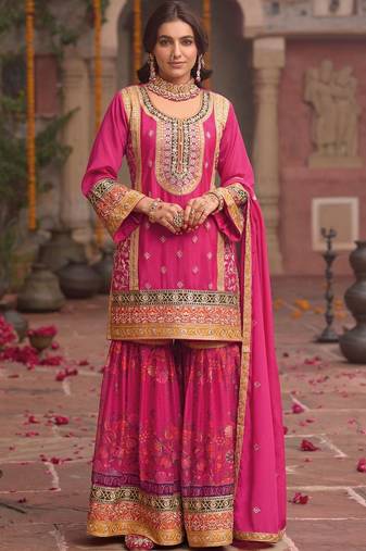 Women Ethnic Motifs Embroidered Regular Kurta with Sharara & With Dupatta