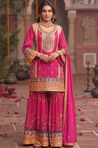 Women Ethnic Motifs Embroidered Regular Kurta with Sharara & With Dupatta