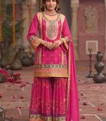 Women Ethnic Motifs Embroidered Regular Kurta with Sharara & With Dupatta