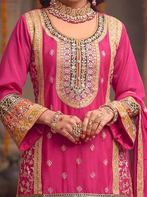 Women Ethnic Motifs Embroidered Regular Kurta with Sharara & With Dupatta 3