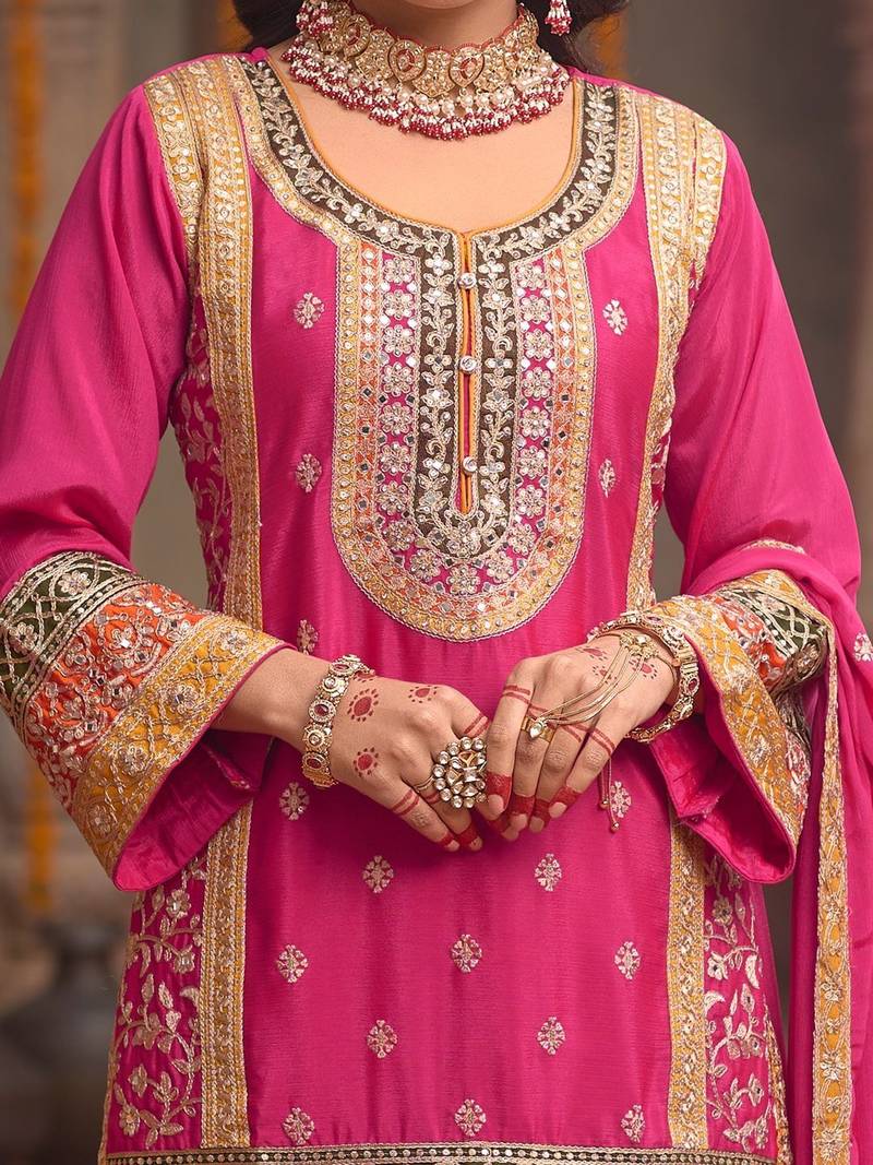 Women Ethnic Motifs Embroidered Regular Kurta with Sharara & With Dupatta