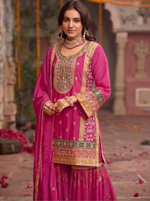 Women Ethnic Motifs Embroidered Regular Kurta with Sharara & With Dupatta 5