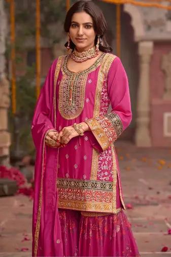 Women Ethnic Motifs Embroidered Regular Kurta with Sharara & With Dupatta