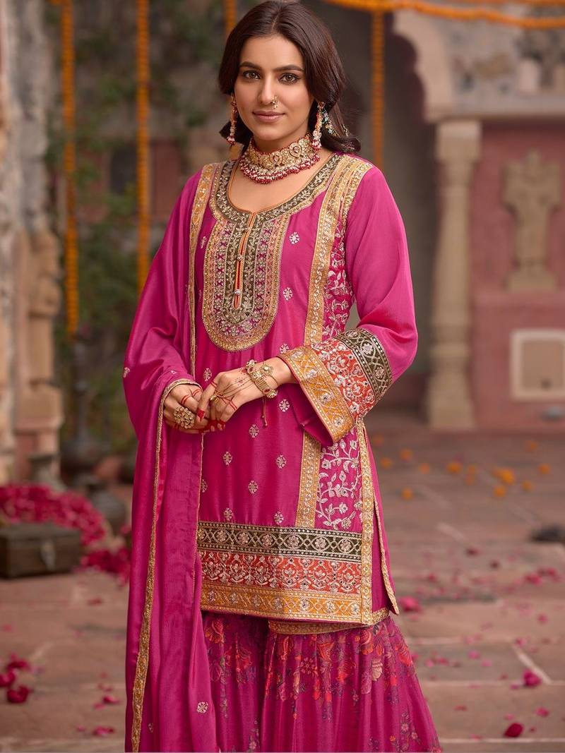 Women Ethnic Motifs Embroidered Regular Kurta with Sharara & With Dupatta