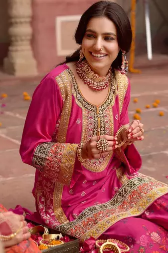 Women Ethnic Motifs Embroidered Regular Kurta with Sharara & With Dupatta