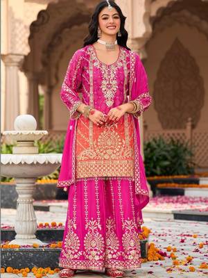 Women Ethnic Motifs Embroidered Regular Kurta with Sharara & With Dupatta 1