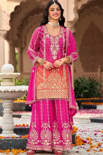Women Ethnic Motifs Embroidered Regular Kurta with Sharara & With Dupatta