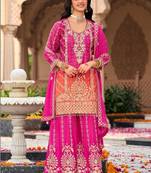 Women Ethnic Motifs Embroidered Regular Kurta with Sharara & With Dupatta
