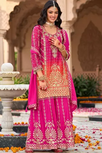 Women Ethnic Motifs Embroidered Regular Kurta with Sharara & With Dupatta