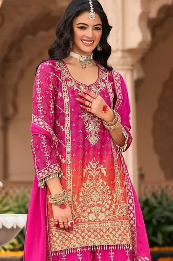 Women Ethnic Motifs Embroidered Regular Kurta with Sharara & With Dupatta