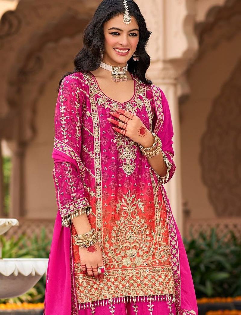 Women Ethnic Motifs Embroidered Regular Kurta with Sharara & With Dupatta