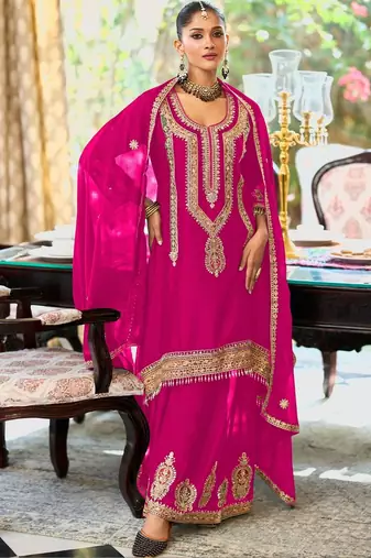 Women Ethnic Motifs Embroidered Regular Kurta with Palazzos & With Dupatta