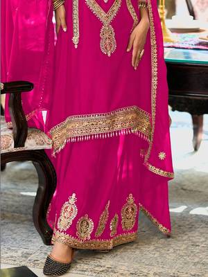 Women Ethnic Motifs Embroidered Regular Kurta with Palazzos & With Dupatta 3