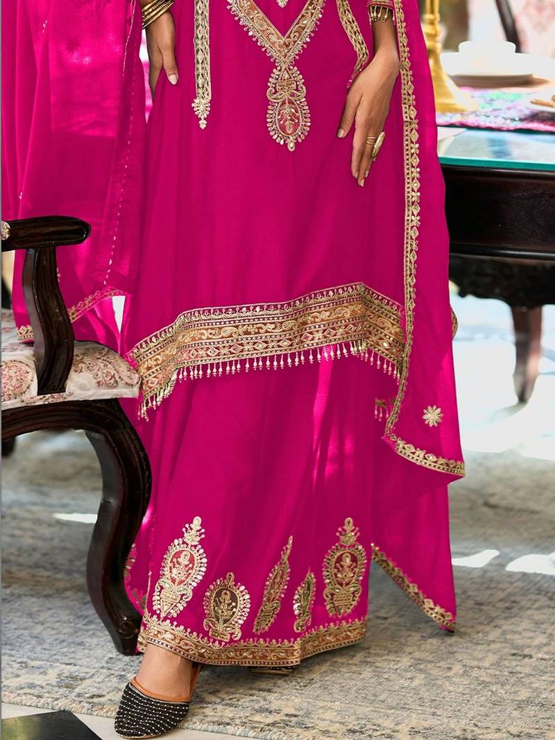 Women Ethnic Motifs Embroidered Regular Kurta with Palazzos & With Dupatta