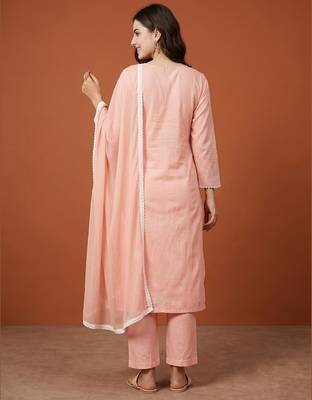 Women's Gorgeous Thread Work Pure Cotton Fabric Straight Kurta Pant and Dupatta Set 4